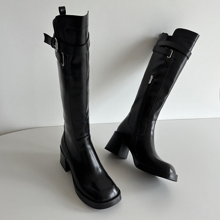 European and American trendy thick heel knight boots women's 2024 autumn and winter new products round head versatile and thin but knee high heel boots
