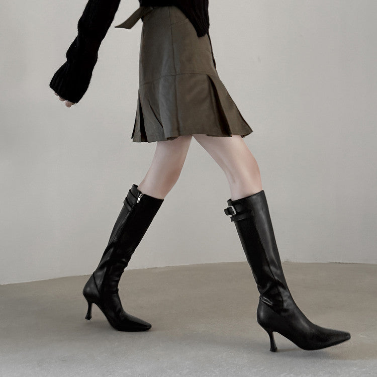 Skinny temperament, thin heels but knee boots for women's 2025 autumn and winter new elegant square head side zipper high heel fashion boots