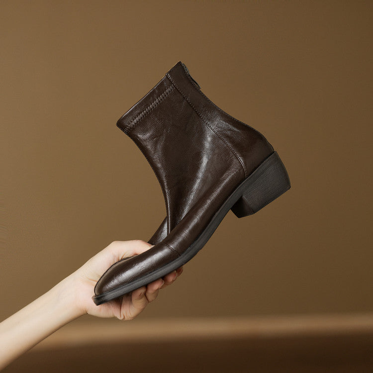 Retro style medium heel commuting comfortable small short boots women's 2025 autumn and winter new square head rear zipper thick heel fashion women's boots