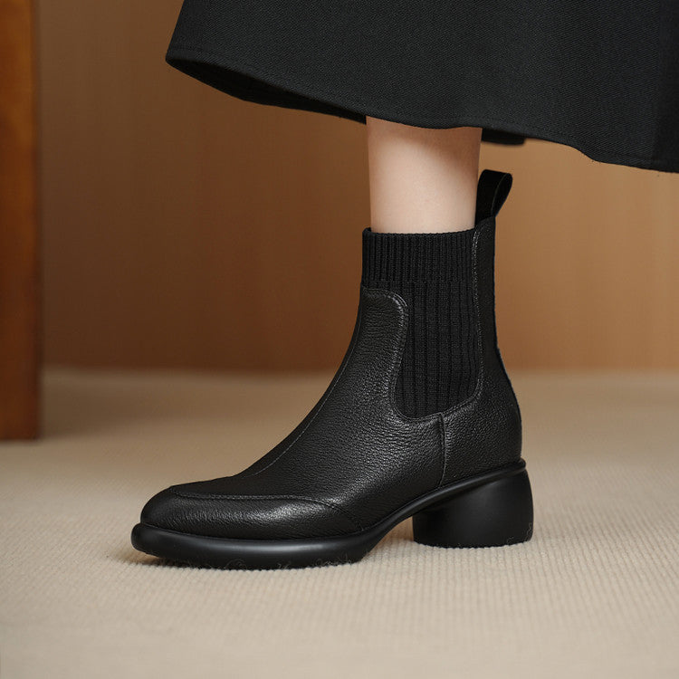 Fashion splicing medium heel elastic socks boots women's 2025 autumn and winter new versatile pointed thick heel fashion short boots