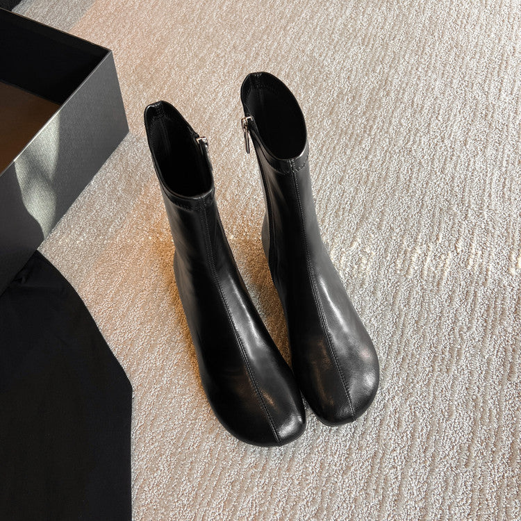 2025 autumn and winter new two kinds of tube height and thin versatile fashion boots women's round head side zipper inner height increasing boots long boots short boots