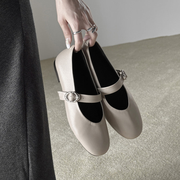 Sheepskin Mary Jane shallow mouth flat-soled single shoes women's autumn 2025 new well-behaved round head one-word buckle belt small leather shoes