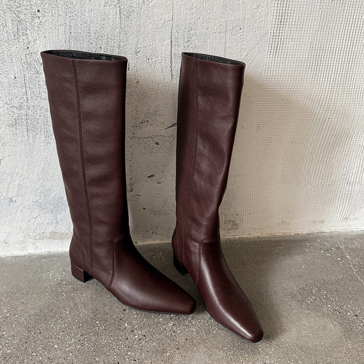 European and American style versatile temperament medium heel boots women's 2025 autumn and winter new square head fashion sleeve thick heel fashion boots