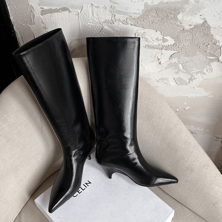 Elegant pointed head sexy but knee kitten and boots women's boots 2024 autumn and winter new fashion high tube medium heel fashion boots