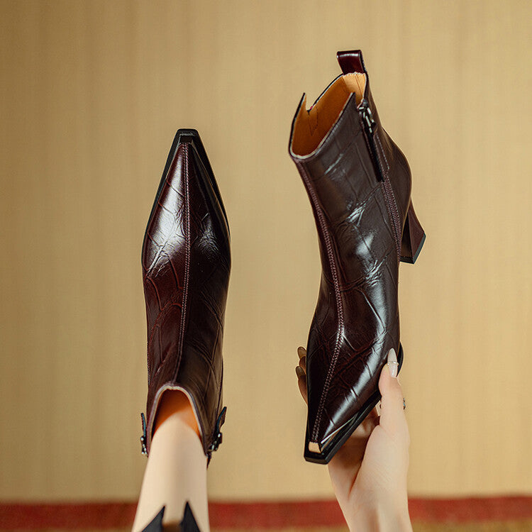 Metal pointed elegant thick heel short boots women's 2024 autumn and winter new fashion side zipper temperament high heel fashion boots size 40