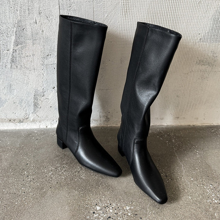 European and American style versatile temperament medium heel boots women's 2025 autumn and winter new square head fashion sleeve thick heel fashion boots