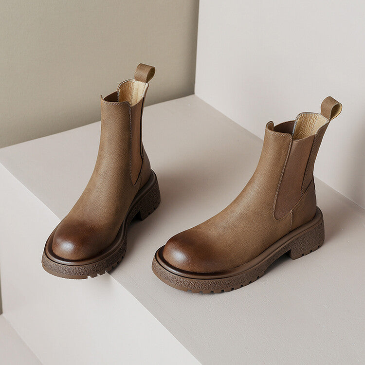 British retro style medium heel Chelsea boots children's autumn and winter new round head versatile sleeve thick heel short boots women's boots