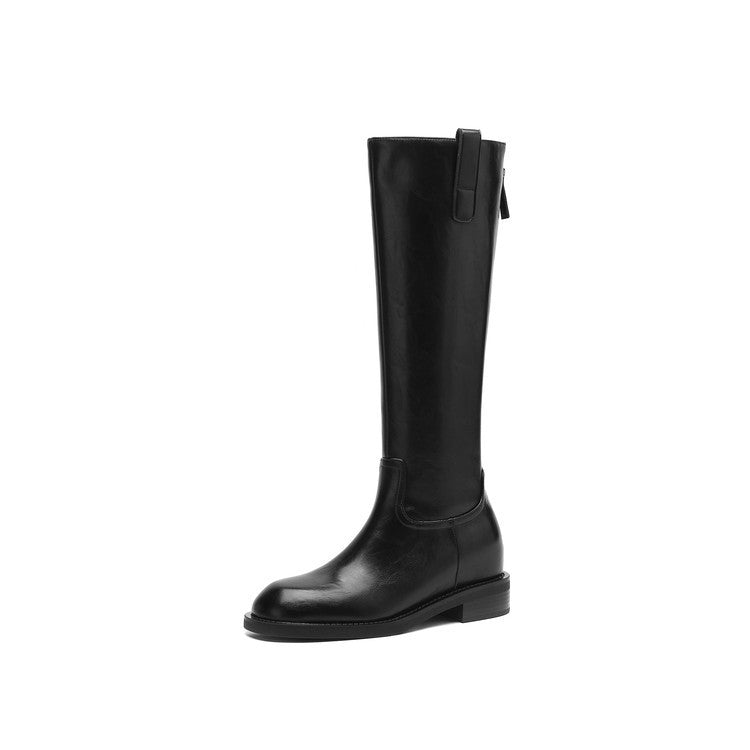 Tall tube and thin but knee boots women's boots 2025 autumn and winter new British style round head rear zipper thick heel knight boots