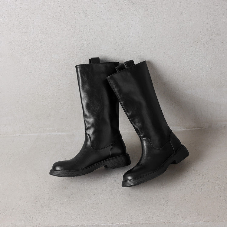 British style versatile thick heel knight boots women's 2025 autumn and winter new round head one pedal middle heel but knee long boots