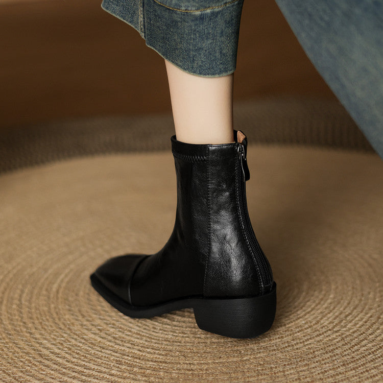Retro style medium heel commuting comfortable small short boots women's 2025 autumn and winter new square head rear zipper thick heel fashion women's boots