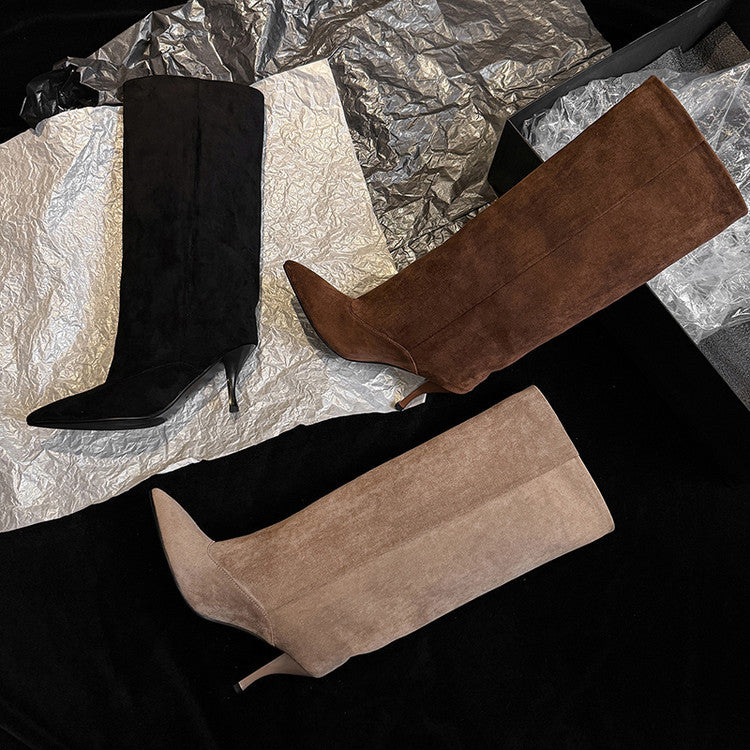 2025 autumn and winter new Spice Girl pointed high-heeled temperament boots women's European and American fashion sleeve sexy stiletto fashion boots