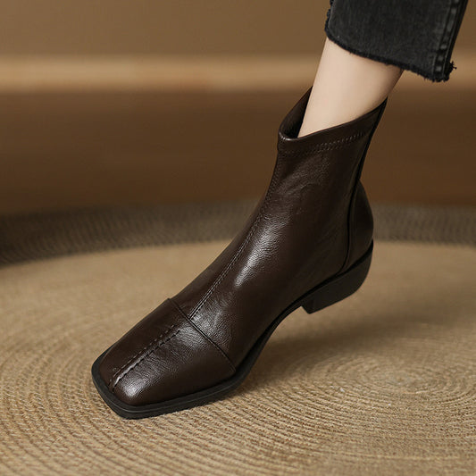 Retro style medium heel commuting comfortable small short boots women's 2025 autumn and winter new square head rear zipper thick heel fashion women's boots