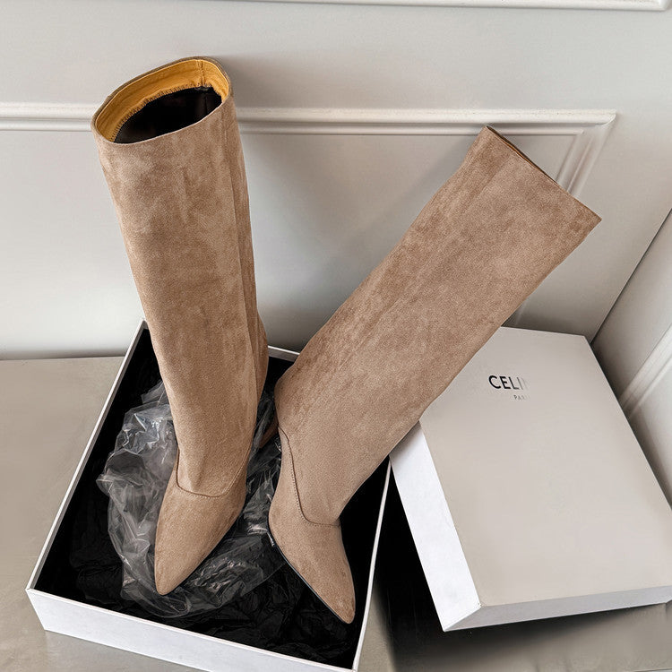 2025 autumn and winter new Spice Girl pointed high-heeled temperament boots women's European and American fashion sleeve sexy stiletto fashion boots