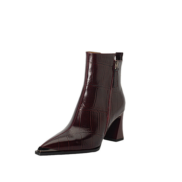 Metal pointed elegant thick heel short boots women's 2024 autumn and winter new fashion side zipper temperament high heel fashion boots size 40