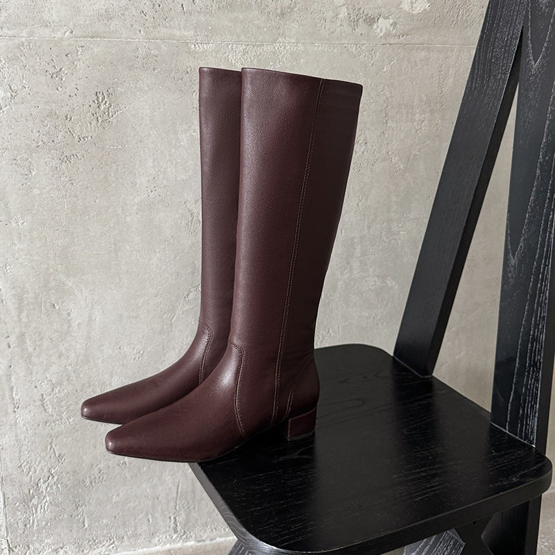 European and American style versatile temperament medium heel boots women's 2025 autumn and winter new square head fashion sleeve thick heel fashion boots