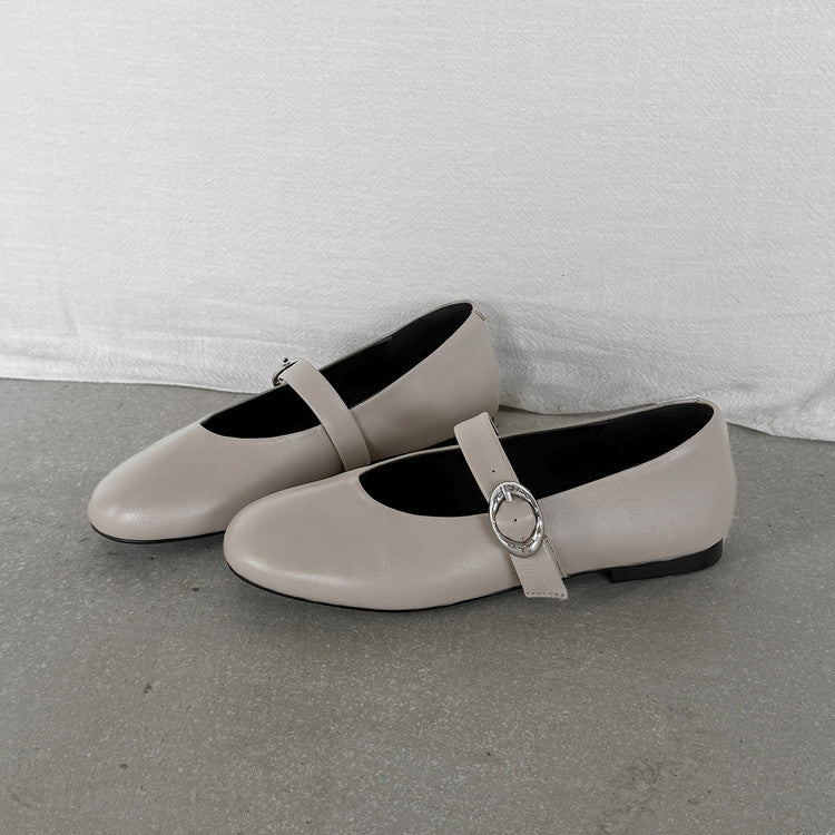 Sheepskin Mary Jane shallow mouth flat-soled single shoes women's autumn 2025 new well-behaved round head one-word buckle belt small leather shoes