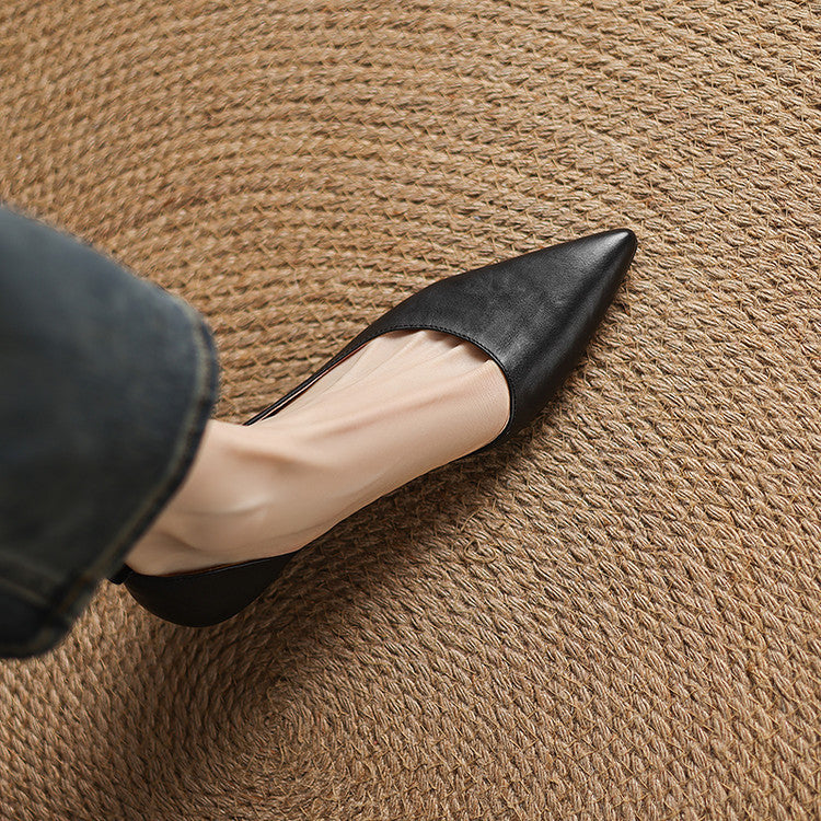 Korean version of temperament pointed head shallow mouth side empty single shoes women's 2025 spring and summer new comfortable cowhide one-pedal commuter women's shoes