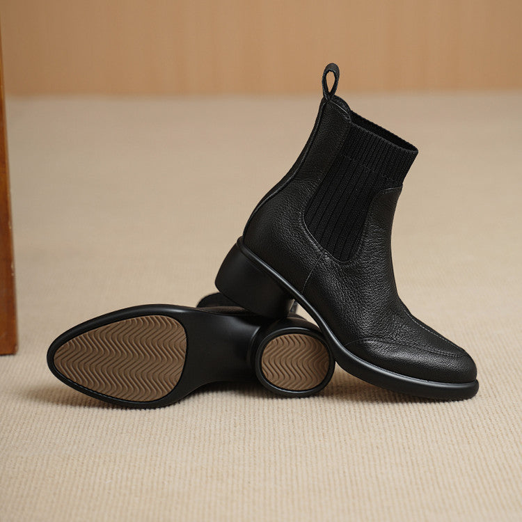 Fashion splicing medium heel elastic socks boots women's 2025 autumn and winter new versatile pointed thick heel fashion short boots