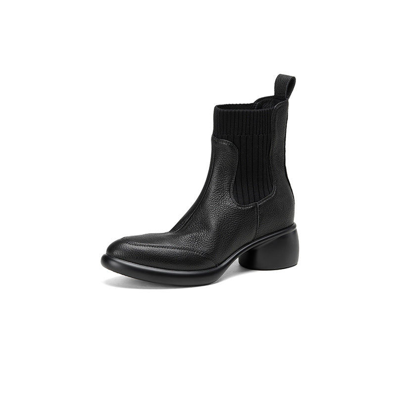 Fashion splicing medium heel elastic socks boots women's 2025 autumn and winter new versatile pointed thick heel fashion short boots