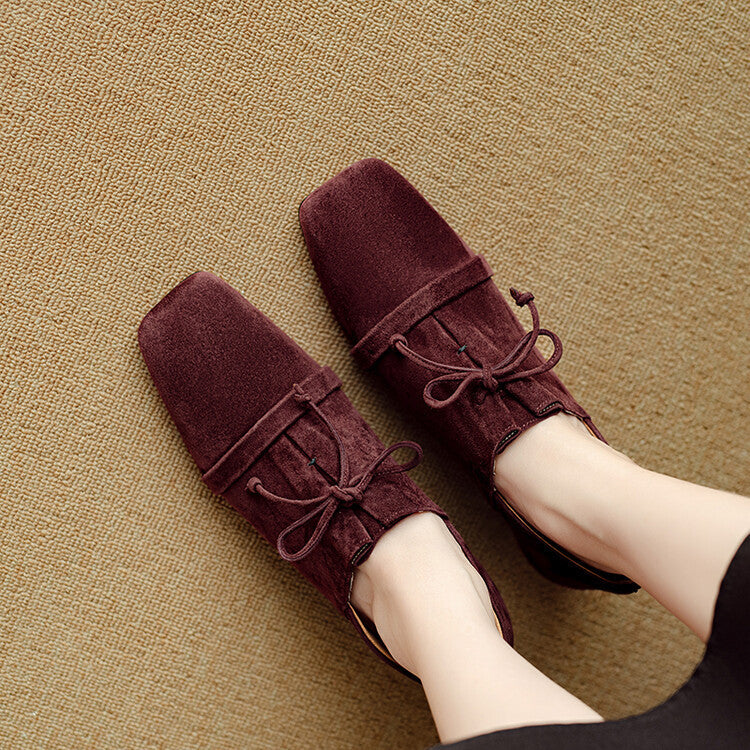 Retro style sheep flip thick heel large size women's single shoes 2024 autumn new square head commuting versatile lace-up special-shaped heel shoes