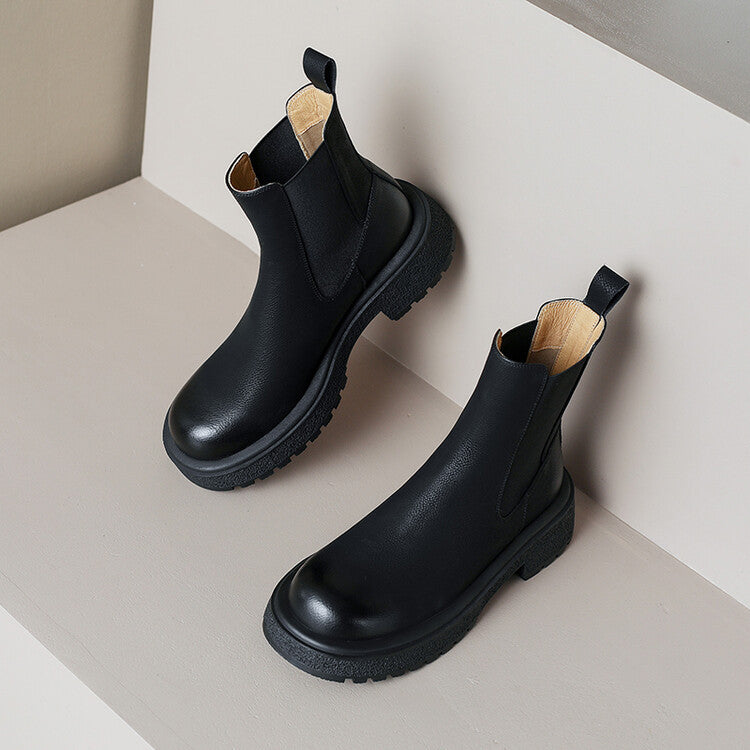 British retro style medium heel Chelsea boots children's autumn and winter new round head versatile sleeve thick heel short boots women's boots