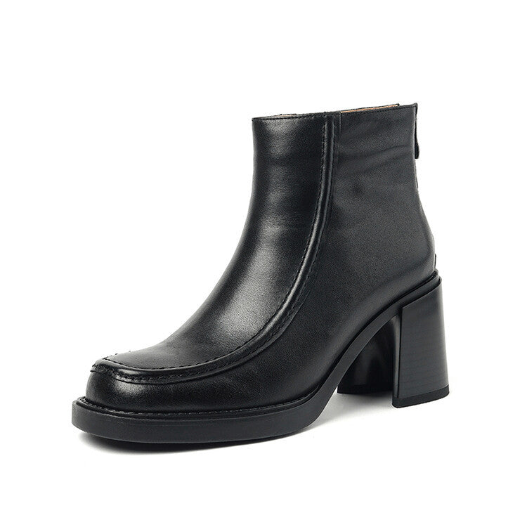 Textured cowhide thick-heeled short boots for women's autumn and winter new British style square head temperament high-heeled fashion boots, one piece is sent on behalf of others.