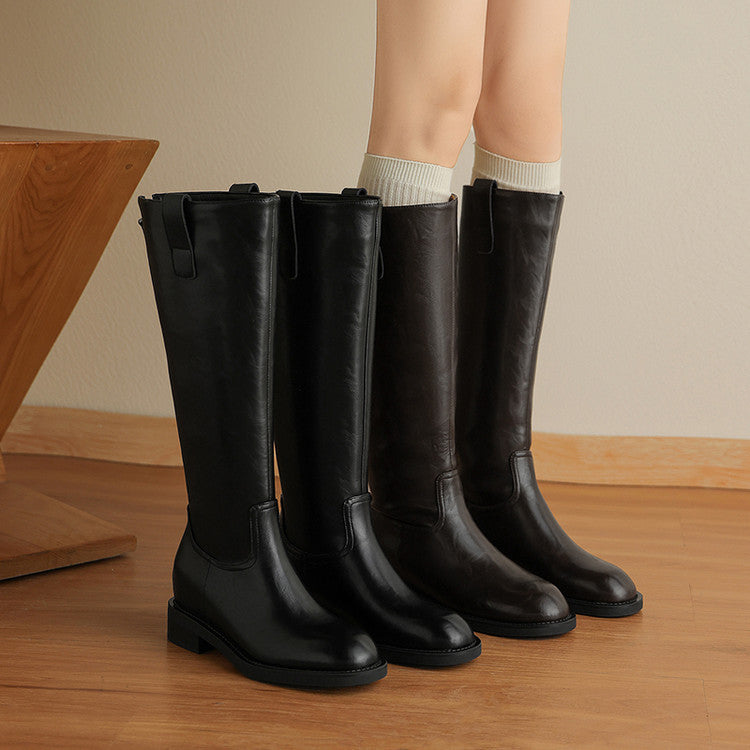 Tall tube and thin but knee boots women's boots 2025 autumn and winter new British style round head rear zipper thick heel knight boots