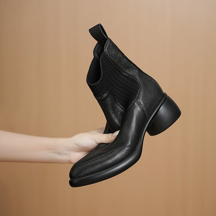 Fashion splicing medium heel elastic socks boots women's 2025 autumn and winter new versatile pointed thick heel fashion short boots