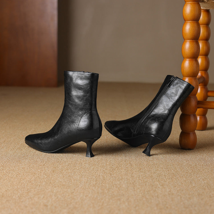 Large size medium heel thin short boots women's autumn and winter 2025 new square head side zipper versatile low heel thin boots women's boots