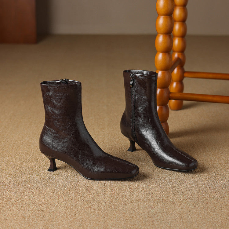 Large size medium heel thin short boots women's autumn and winter 2025 new square head side zipper versatile low heel thin boots women's boots