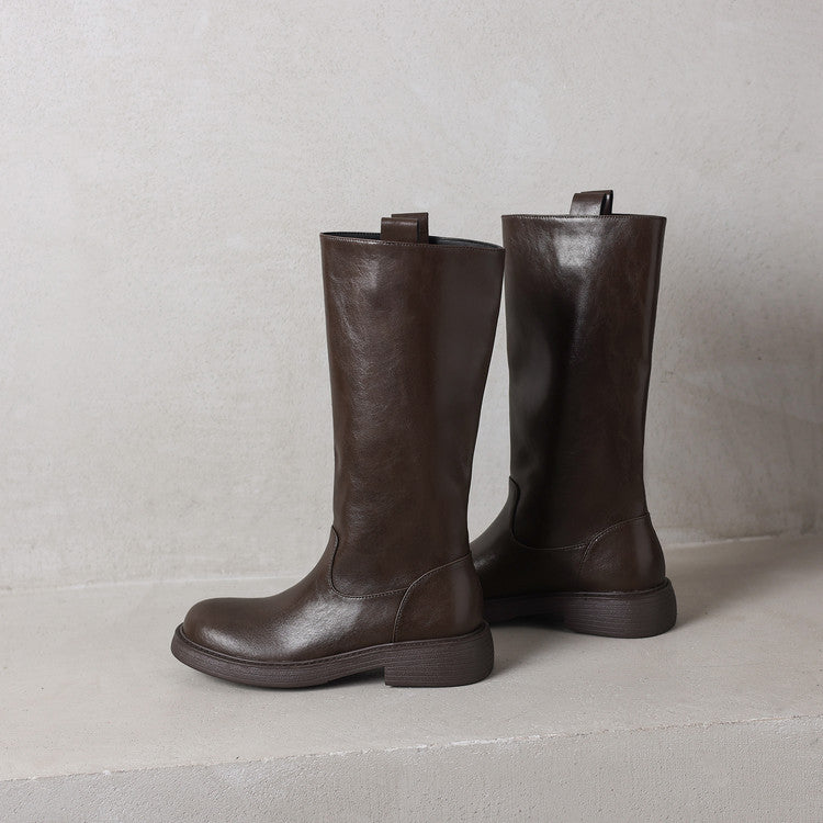 British style versatile thick heel knight boots women's 2025 autumn and winter new round head one pedal middle heel but knee long boots