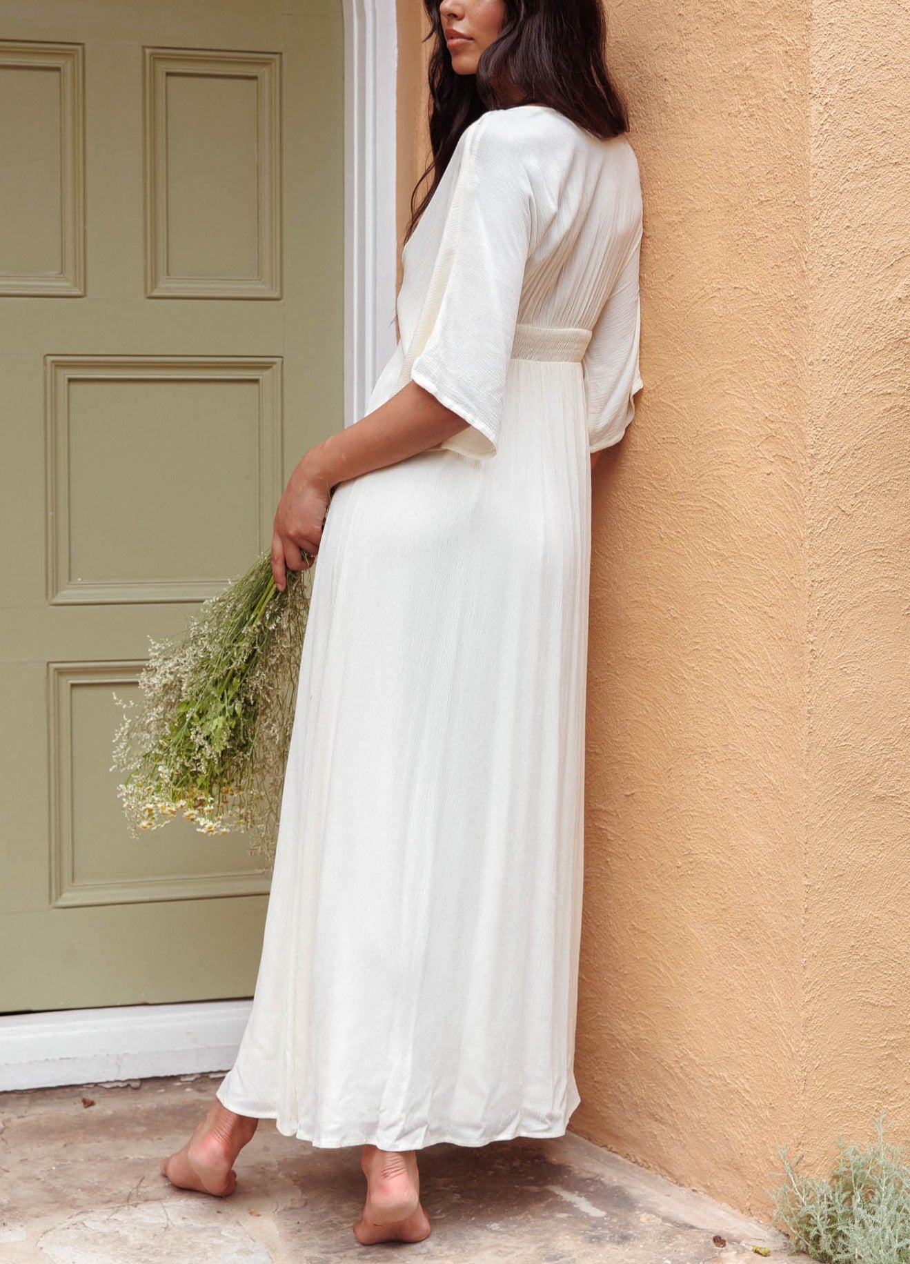 Button Front V-Neck Long MAXI Dress
